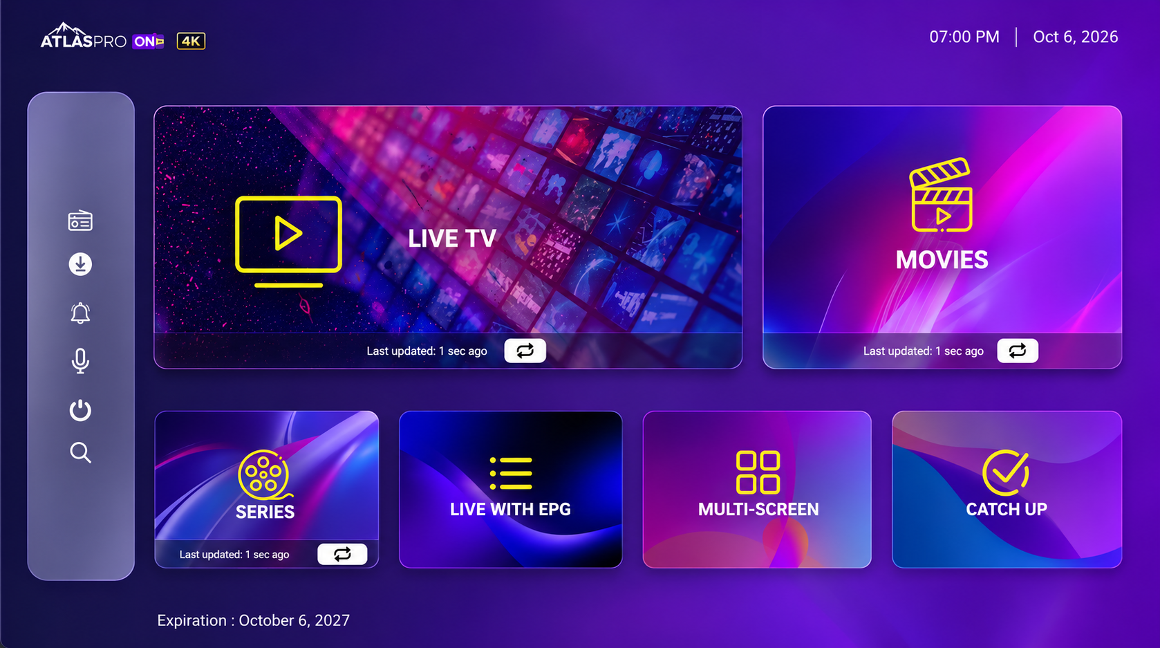 Interface Atlas Pro ONTV 2026 et accès à la liste des chaînes